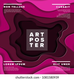 Modern vector art poster flyer template with deep purple paper cut effect