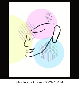 modern vector art that can be framed and printed for use.vector art with face and abstract shapes. art with closed eyes and shapes showing the endless creativity of human mind and evolution of man.