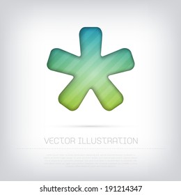 Modern vector asterisk icon with bright colorful striped background. Cut out style with inner shadow.