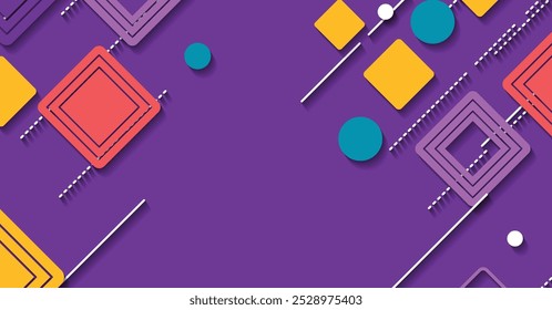 A modern vector background with colorful geometric shapes, squares, circles, and lines. Ideal for creative designs, presentations, and digital projects.