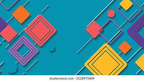 A modern vector background with colorful geometric shapes, squares, circles, and lines. Ideal for creative designs, presentations, and digital projects.