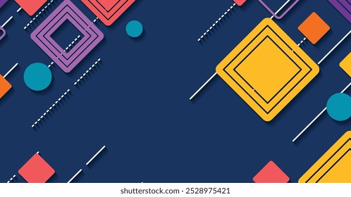 A modern vector background with colorful geometric shapes, squares, circles, and lines. Ideal for creative designs, presentations, and digital projects.