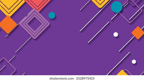 A modern vector background with colorful geometric shapes, squares, circles, and lines. Ideal for creative designs, presentations, and digital projects.