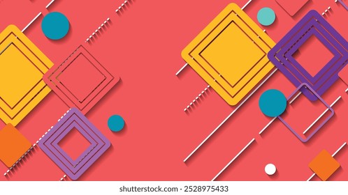 A modern vector background with colorful geometric shapes, squares, circles, and lines. Ideal for creative designs, presentations, and digital projects.