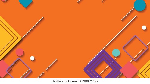 A modern vector background with colorful geometric shapes, squares, circles, and lines. Ideal for creative designs, presentations, and digital projects.
