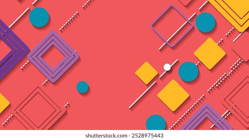 A modern vector background with colorful geometric shapes, squares, circles, and lines. Ideal for creative designs, presentations, and digital projects.