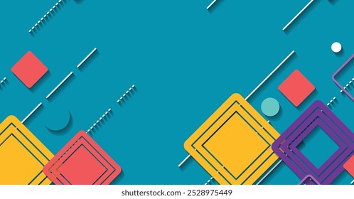 A modern vector background with colorful geometric shapes, squares, circles, and lines. Ideal for creative designs, presentations, and digital projects.