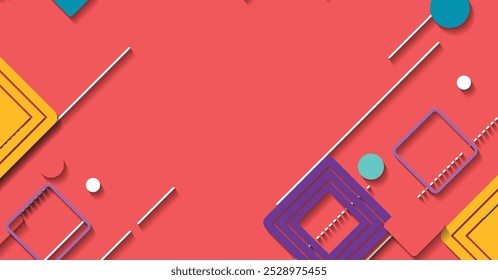 A modern vector background with colorful geometric shapes, squares, circles, and lines. Ideal for creative designs, presentations, and digital projects.