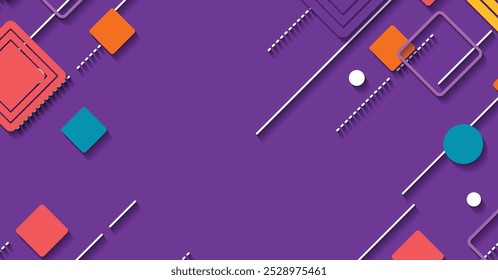 A modern vector background with colorful geometric shapes, squares, circles, and lines. Ideal for creative designs, presentations, and digital projects.