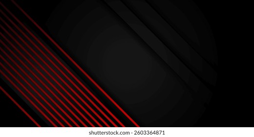 modern vector background with a dark theme, diagonal black layers, and bold red stripes, creating a dynamic and futuristic design with a high-tech feel.