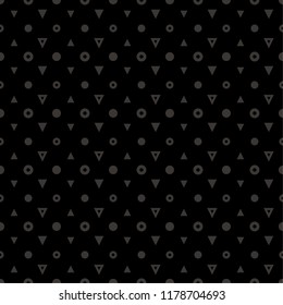 Modern vector background. Gray triangles and circles on a black background