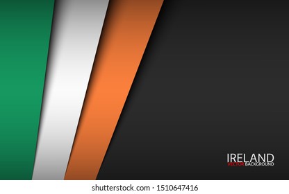 Modern vector background with Irish colors and grey free space for your text, overlayed sheets of paper in the look of the Irish flag, Made in Ireland