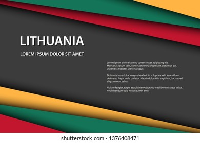 Modern vector background with Lithuanian colors and grey free space for your text, overlayed sheets of paper in the look of the Lithuanian flag, Made in Lithuania