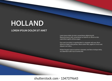 Modern vector background, overlayed sheets of paper in the look of the Dutch flag, Made in Holland, Dutch colors and grey free space for your text
