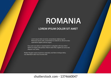 Modern vector background, overlayed sheets of paper in the look of the Romanian flag, Made in Romania, Romanian colors and grey free space for your text