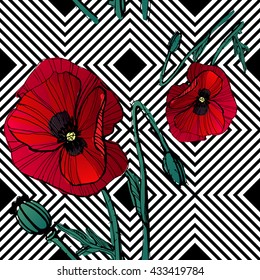 modern vector background with poppy on a geometric background