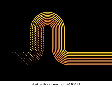 Modern vector background with retro style patterns of colored parallel lines on a black background. Striped design element. Sports pattern
