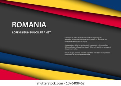 Modern vector background with Romanian colors and grey free space for your text, overlayed sheets of paper in the look of the Romanian flag, Made in Romania