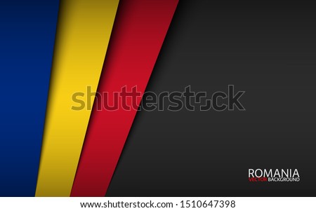 Modern vector background with Romanian colors and grey free space for your text, overlayed sheets of paper in the look of the Romanian flag, Made in Romania