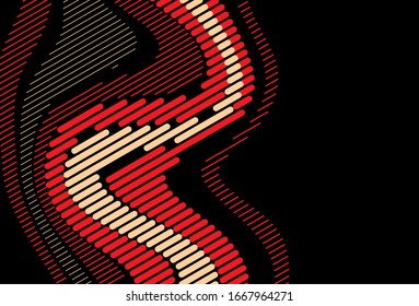 Modern vector background of wavy lines in red colors on a black background. For covers, business cards, banners, prints on clothes, wall decor, posters, sites, social networks. Vector illustration