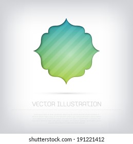 Modern vector badge / banner / label with bright colorful striped background. Cut out style with inner shadow.