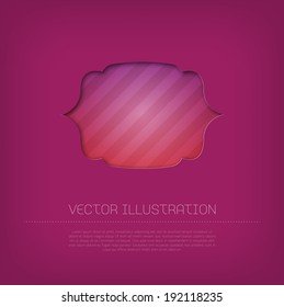 Modern vector badge / banner / label with bright colorful striped background. Cut out style with inner shadow.