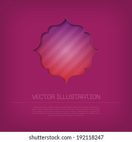 Modern vector badge / banner / label with bright colorful striped background. Cut out style with inner shadow.