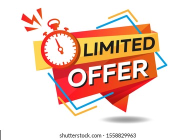 Modern Vector Banner Ribbon Limited Offer With Stop Watch
