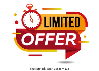 Modern Vector Banner Ribbon Limited Offer With Stop Watch
