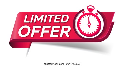 Modern Vector Banner Ribbon Limited Offer With Stop Watch
