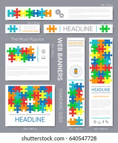 Modern vector banner templates collection puzzle pieces design