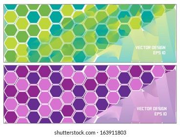 modern vector banners with bright color hexagons and place for your text