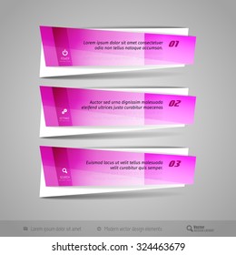 Modern vector banners as glossy design elements for infographics, print layout, web pages.