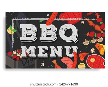 Modern vector barbecue menu cover design rectangle template. Trendy BBQ cookout poster, web banner, cover, roll up design. Vector BBQ design concept template. Summer barbecue summer flyer