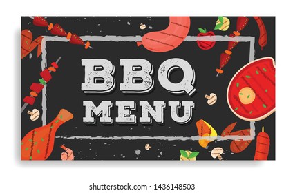 Modern vector barbecue menu cover design rectangle template. Trendy BBQ cookout poster, web banner, cover, roll up design. Vector BBQ design concept template. Summer barbecue summer flyer