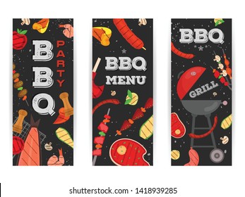 Modern vector barbecue party, menu, invitation design template set. Trendy BBQ cookout poster, web banner, cover design, sample text. Vector BBQ design concept template.  
