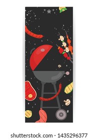 Modern vector barbecue party, menu, invitation design rectangle template. Trendy BBQ cookout poster, web banner, cover, roll up design. Vector BBQ design concept template. Summer barbecue summer flyer