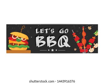 Modern vector barbecue party, menu, invitation design template. Trendy BBQ cookout poster, web banner, cover design, sample text. Vector BBQ design concept template. Summer barbecue weekend flyer