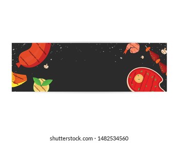 Modern vector barbecue party, menu, invitation design template. Trendy BBQ cookout poster, web banner, cover design, place for text. Vector BBQ design concept template. Summer barbecue weekend flyer