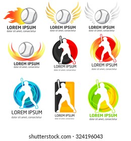 Modern vector baseball logos. logos for baseball team.  baseball ball on the white background illustration. silhouette of a baseball player on the white background illustration.