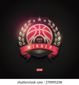 Modern Vector Basketball Championship Winner Gold Emblem With Olive Branch And Red Ribbon