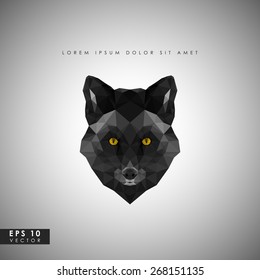 Modern vector black fox in polygonal style