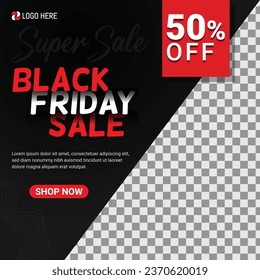 Modern vector black friday sale banner collection social media post templates with geometric shape for 50% off.