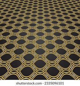 Modern vector black and golden pattern. Wavy abstract texture. Graphic background with perspective pattern