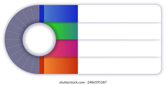 Infografía en blanco de Vector moderno con Plantilla de cuatro secciones con colores vibrantes y un elemento de diseño circular. Ideal para presentaciones, visualización de datos e informes empresariales