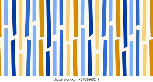 Modern vector blue, yellow, gold seamless pattern. Festive wrapping paper abstract design with stripes