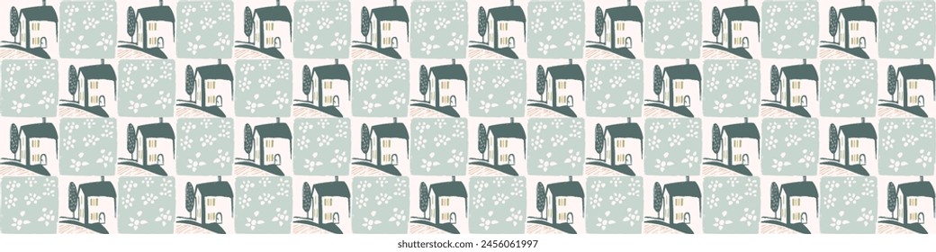 Modern vector border with pretty pressed floral drawing motifs. Decorative botanical ribbon with gender neutral flowers. Natural style for organic banner repeat nature stamp.