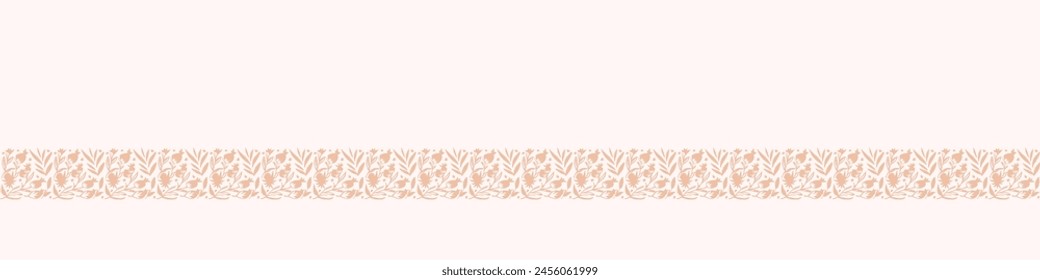 Modern vector border with pretty pressed floral drawing motifs. Decorative botanical ribbon with gender neutral flowers. Natural style for organic banner repeat nature stamp.