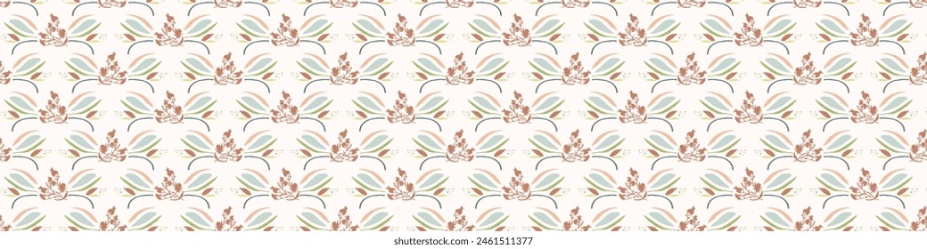 Modern vector border with pretty pressed floral drawing motifs. Decorative botanical ribbon with gender neutral flowers. Natural style for organic banner repeat nature stamp.