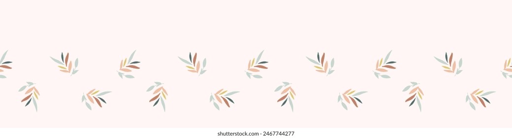 Modern vector border with pretty pressed floral drawing motifs. Decorative botanical ribbon with gender neutral flowers. Natural style for organic banner repeat nature stamp.